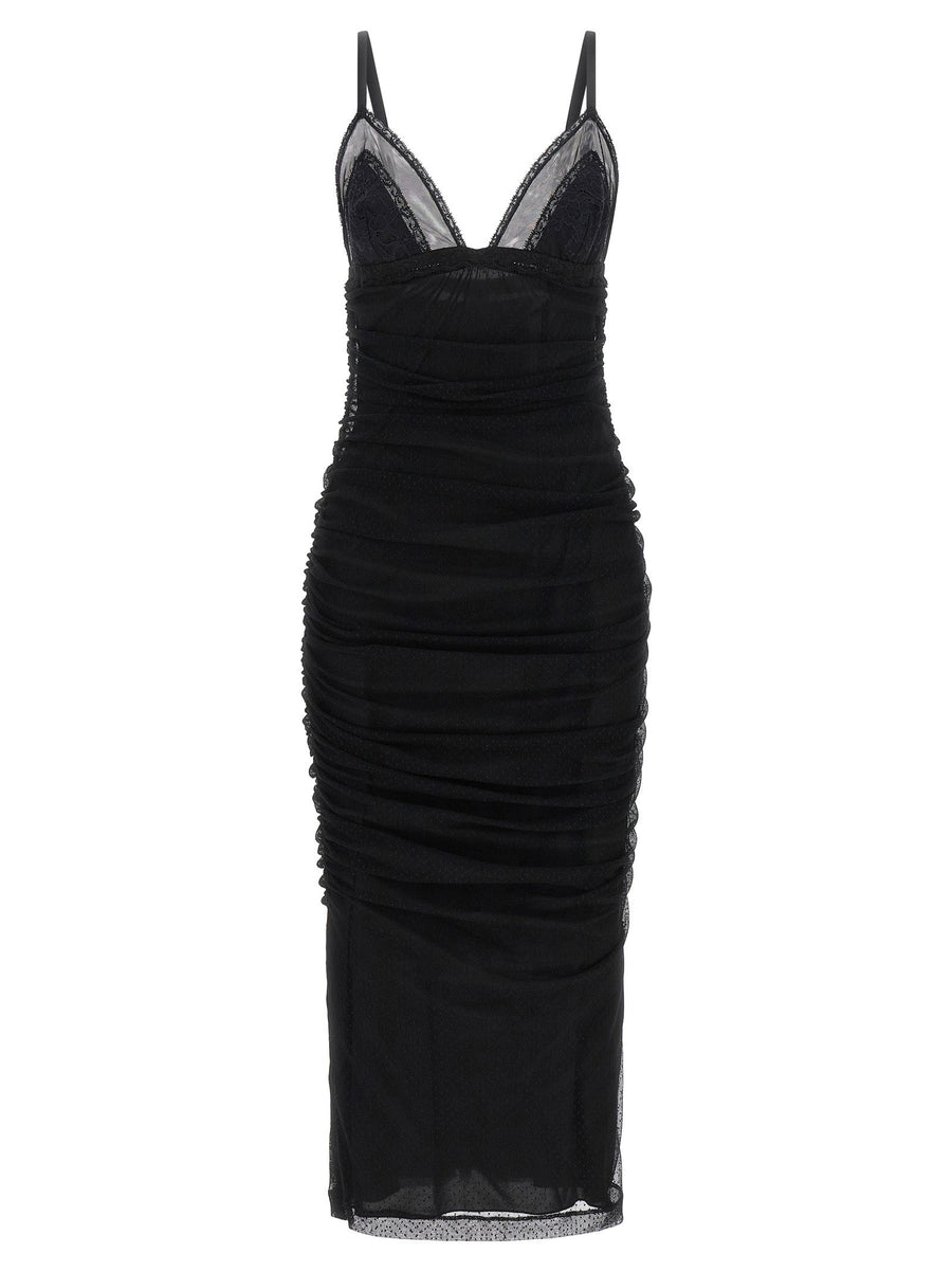 Dolce and Gabbana Longuette Slip Dress Black Lace Bodice Spring Summer 2026