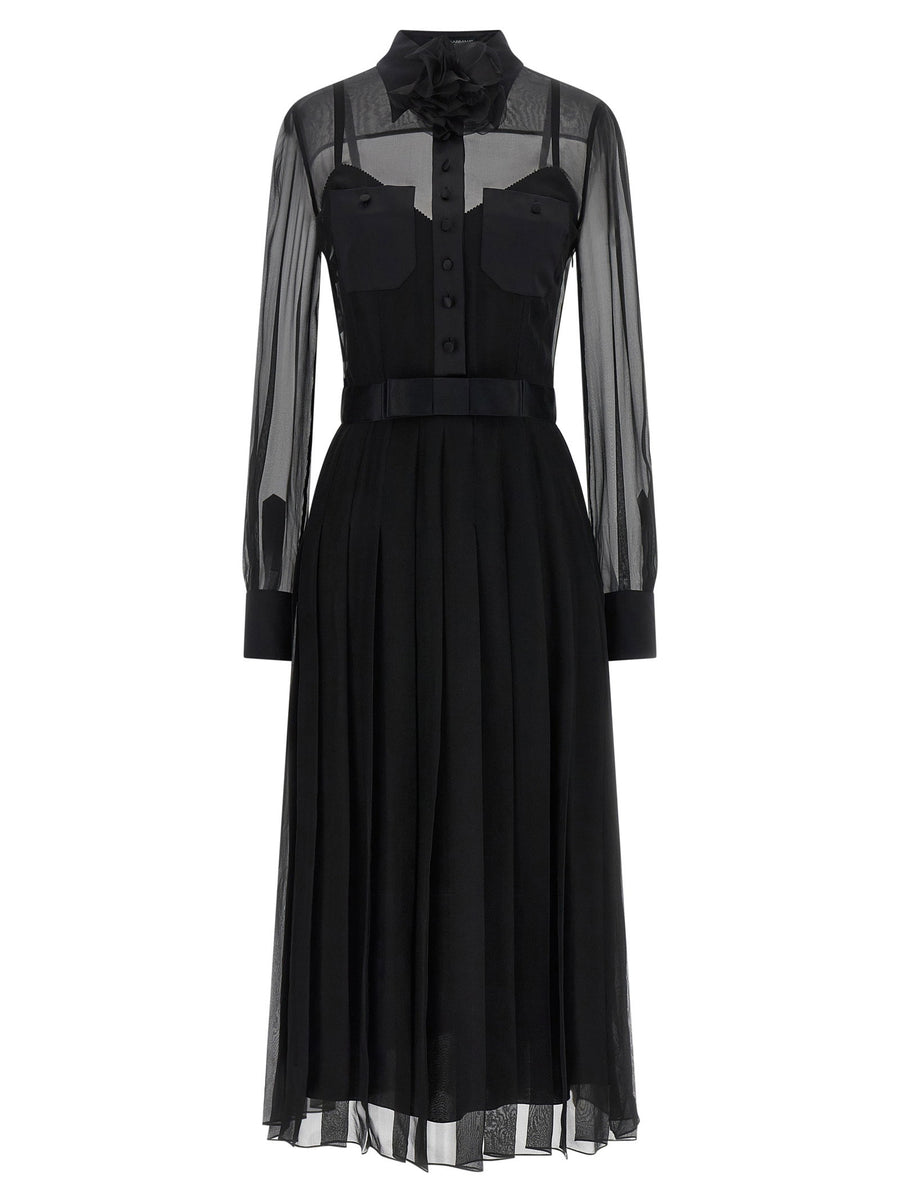 Dolce And Gabbana Black Silk Chiffon Longuette Dress