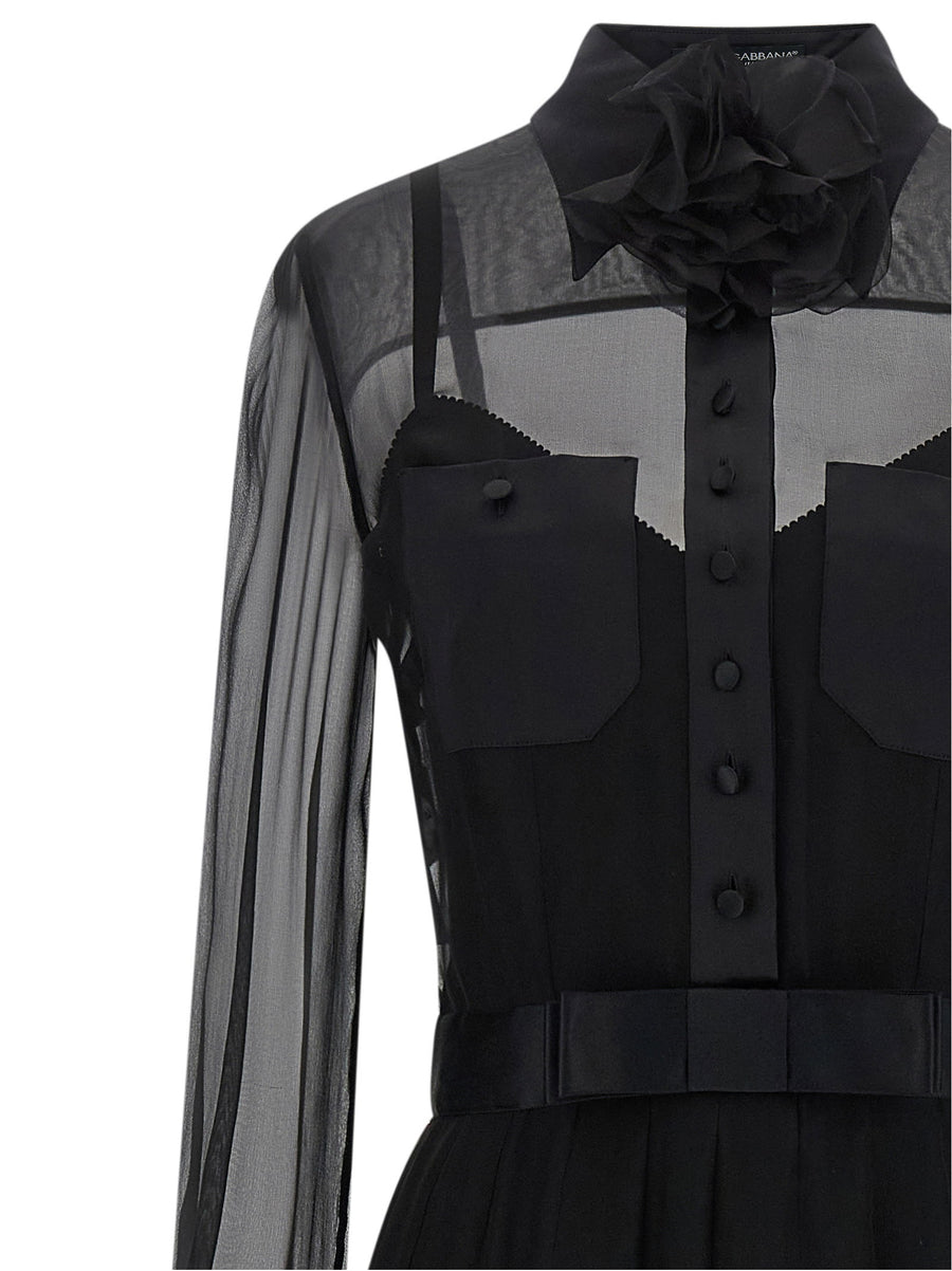 Dolce And Gabbana Black Silk Chiffon Longuette Dress