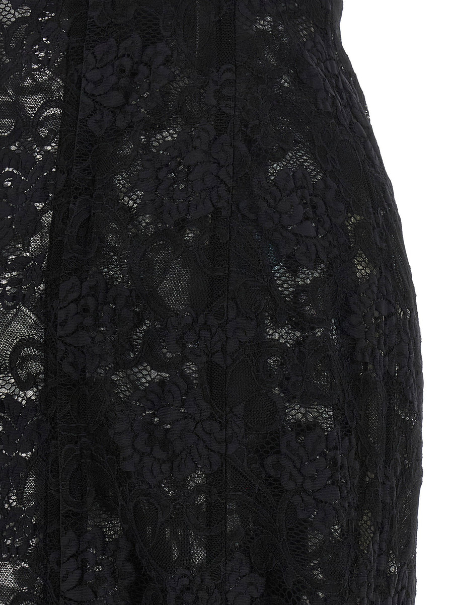 Dolce And Gabbana Corsetry Dress Longuette In Black Satin And Floral Lace