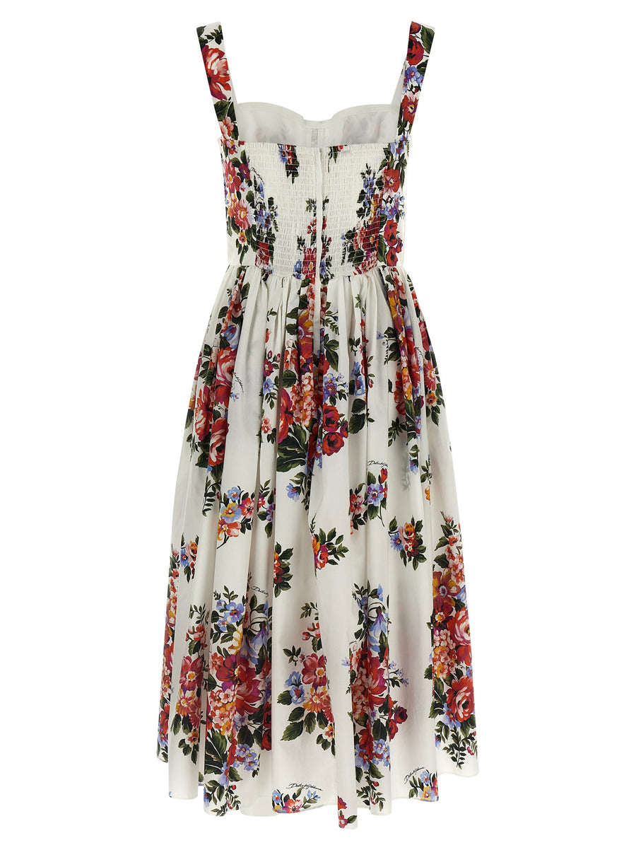 Dolce And Gabbana Mazzo Di Fiori Print Cotton Midi Dress With Bustier Bodice