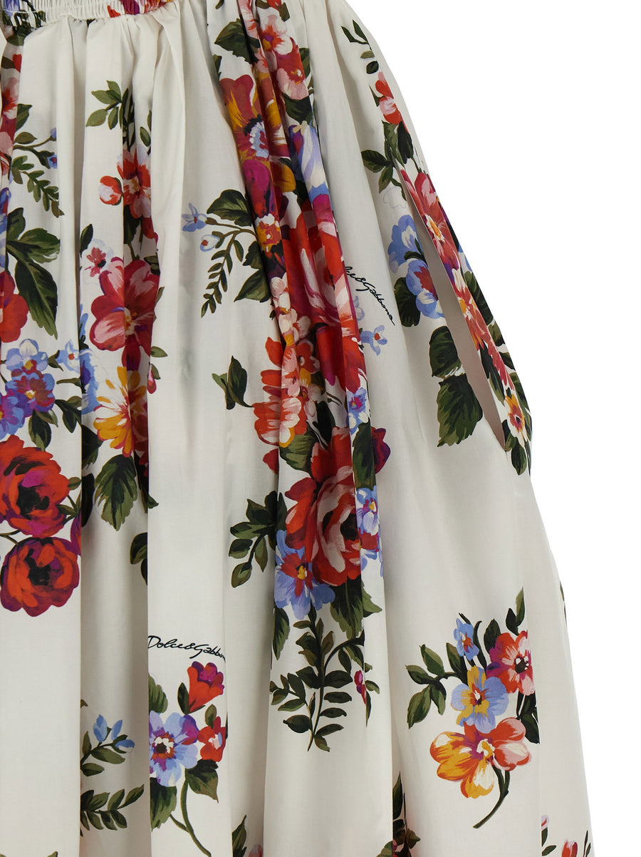 Dolce And Gabbana Mazzo Di Fiori Print Cotton Midi Dress With Bustier Bodice