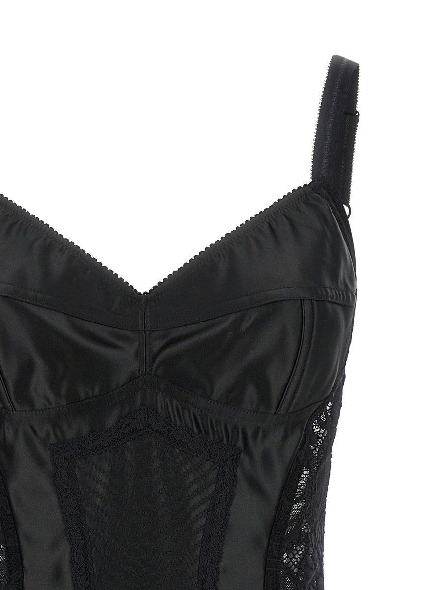 Dolce Gabbana Satin And Lace Corsetry Luxurious Black Bodysuit
