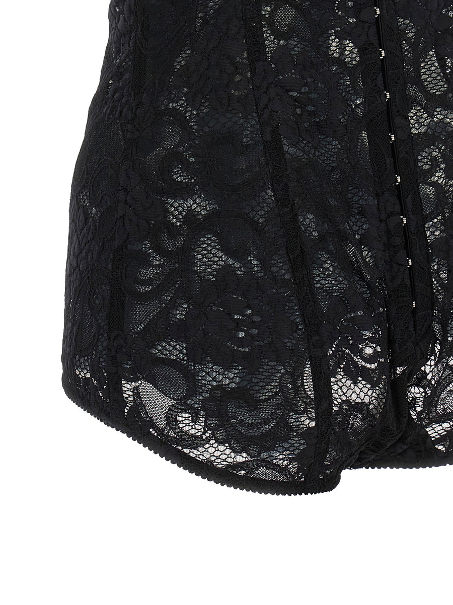 Dolce Gabbana Satin And Lace Corsetry Luxurious Black Bodysuit
