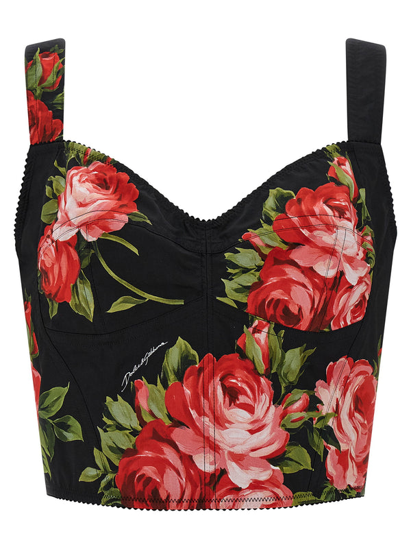 Luxurious Dolce And Gabbana Bouquet Rose Print Bustier Top For Women With Preformed Cups And Structured Fit