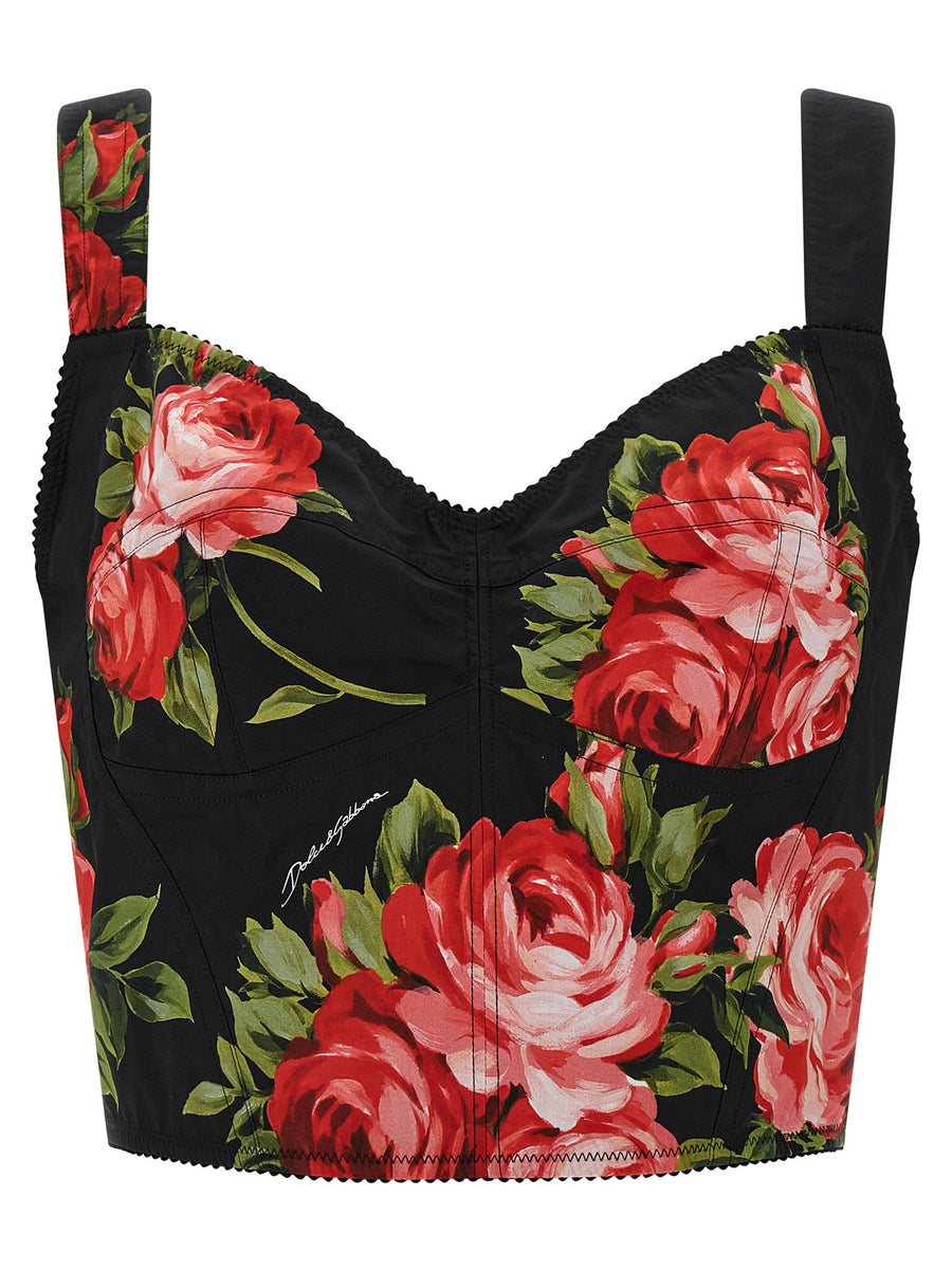 Luxurious Dolce And Gabbana Bouquet Rose Print Bustier Top For Women With Preformed Cups And Structured Fit