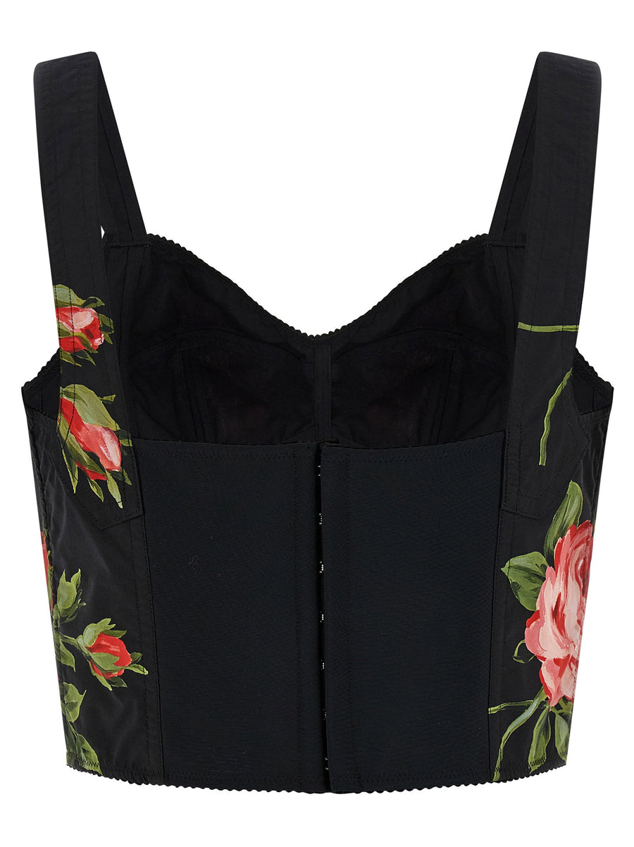 Luxurious Dolce And Gabbana Bouquet Rose Print Bustier Top For Women With Preformed Cups And Structured Fit