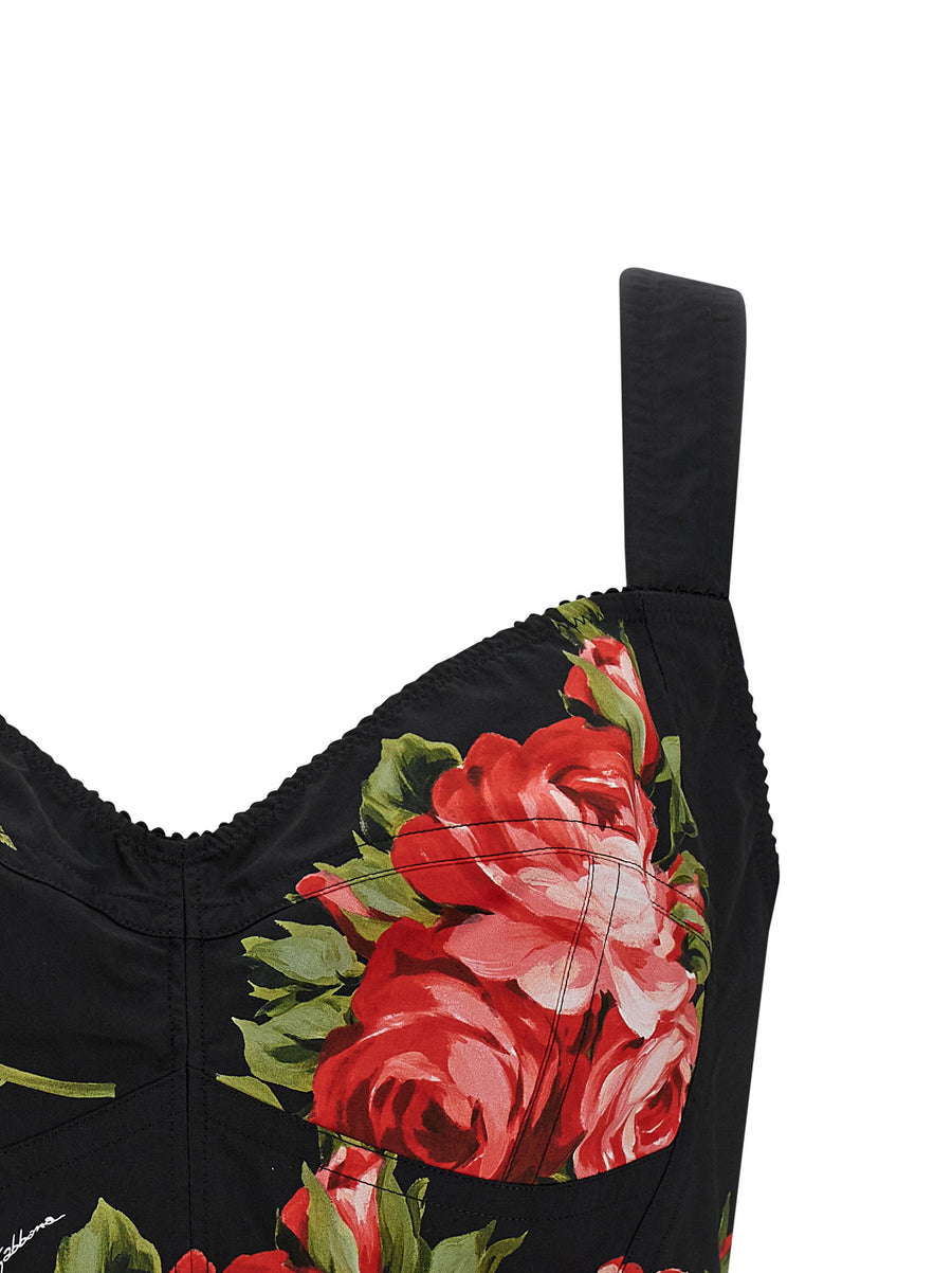Luxurious Dolce And Gabbana Bouquet Rose Print Bustier Top For Women With Preformed Cups And Structured Fit