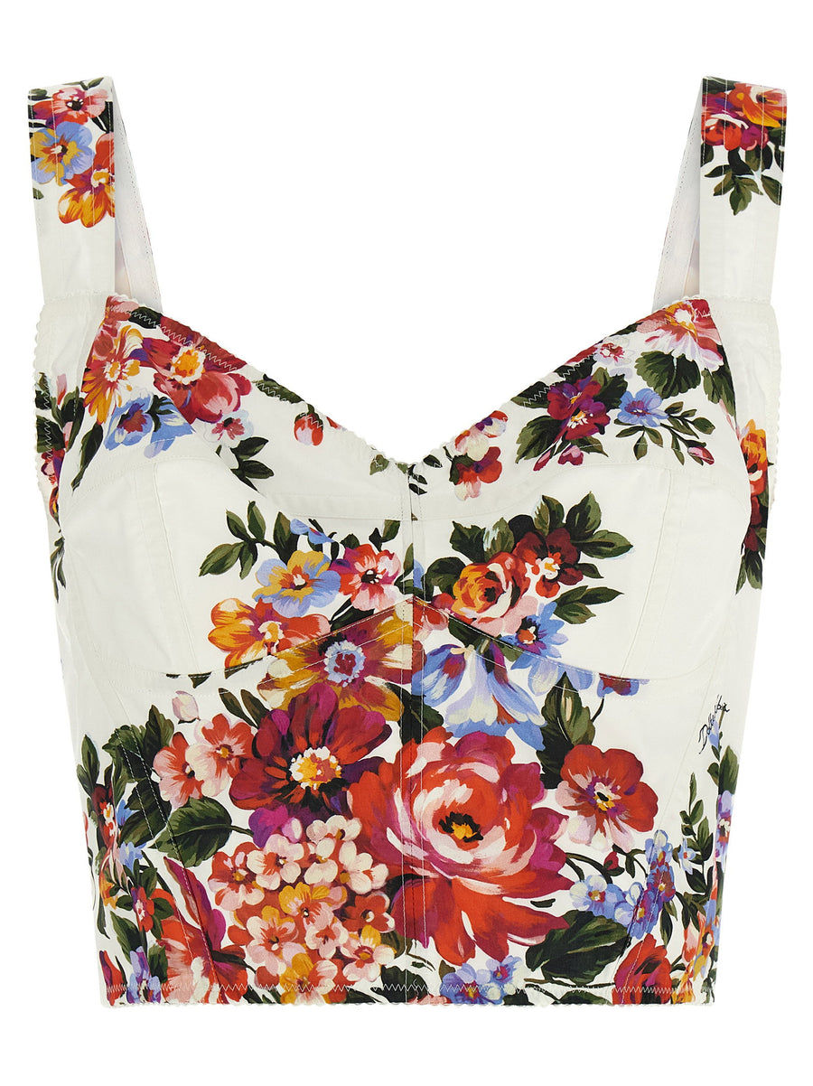 Dolce And Gabbana Mazzo Di Fiori Print Cotton Bustier Top For Women