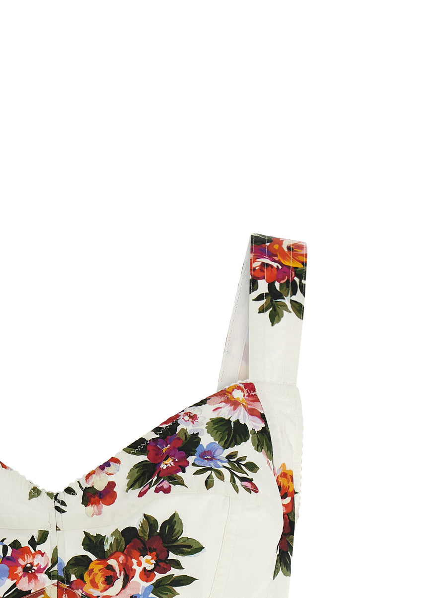Dolce And Gabbana Mazzo Di Fiori Print Cotton Bustier Top For Women