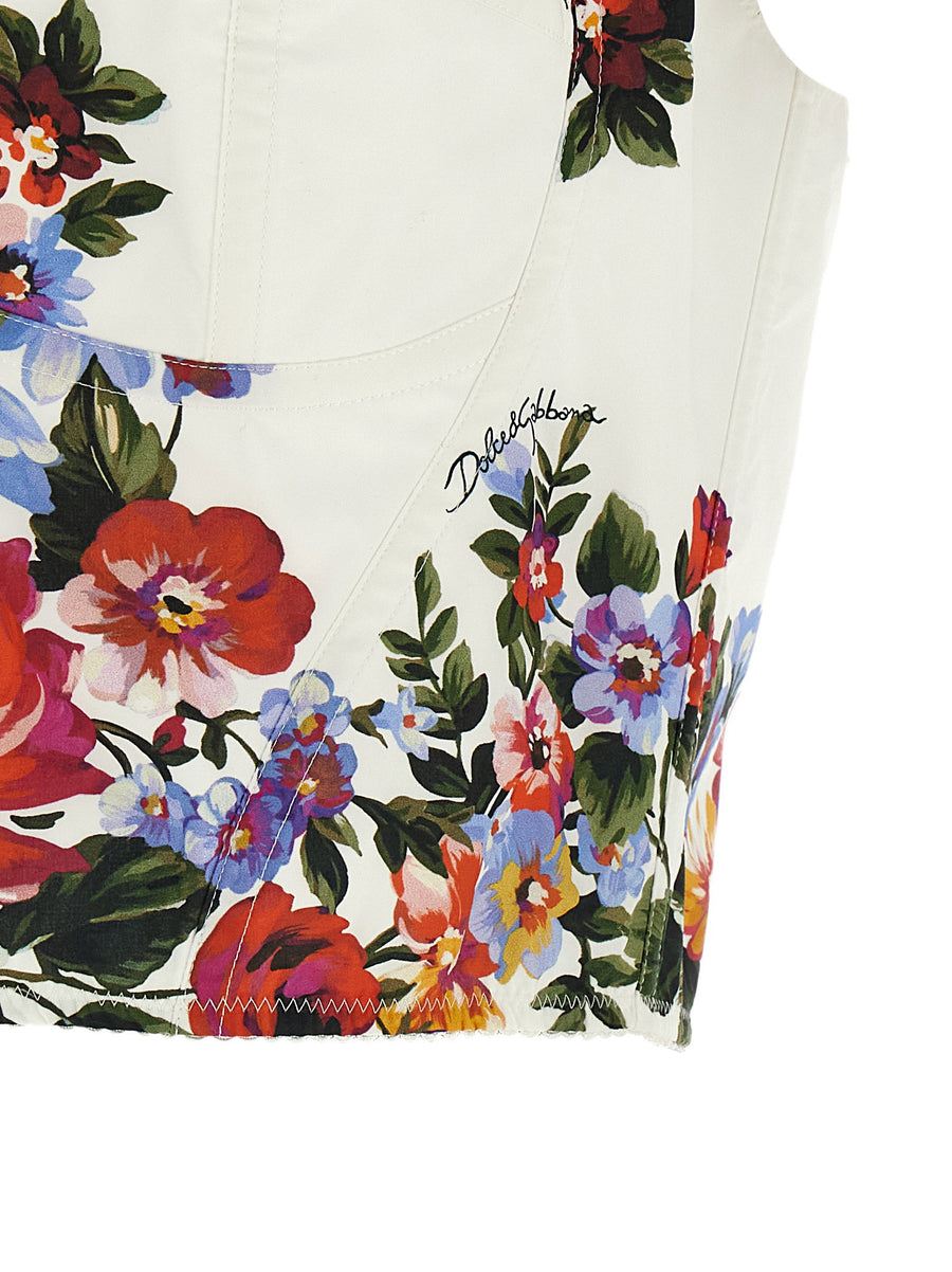 Dolce And Gabbana Mazzo Di Fiori Print Cotton Bustier Top For Women