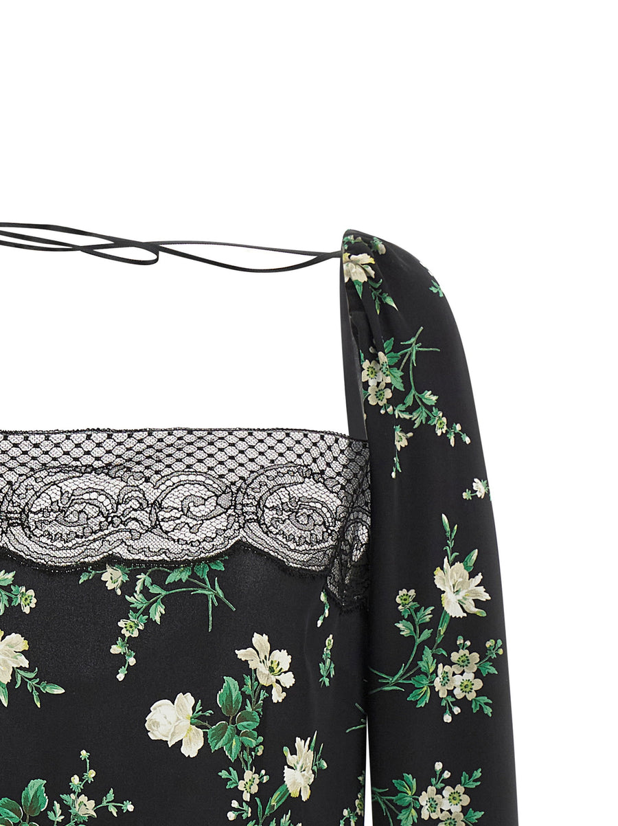Dolce and Gabbana Flower Print Silk Top For Women With Lace Inserts And Back Zip Closure