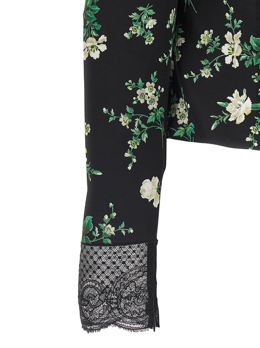 Dolce and Gabbana Flower Print Silk Top For Women With Lace Inserts And Back Zip Closure