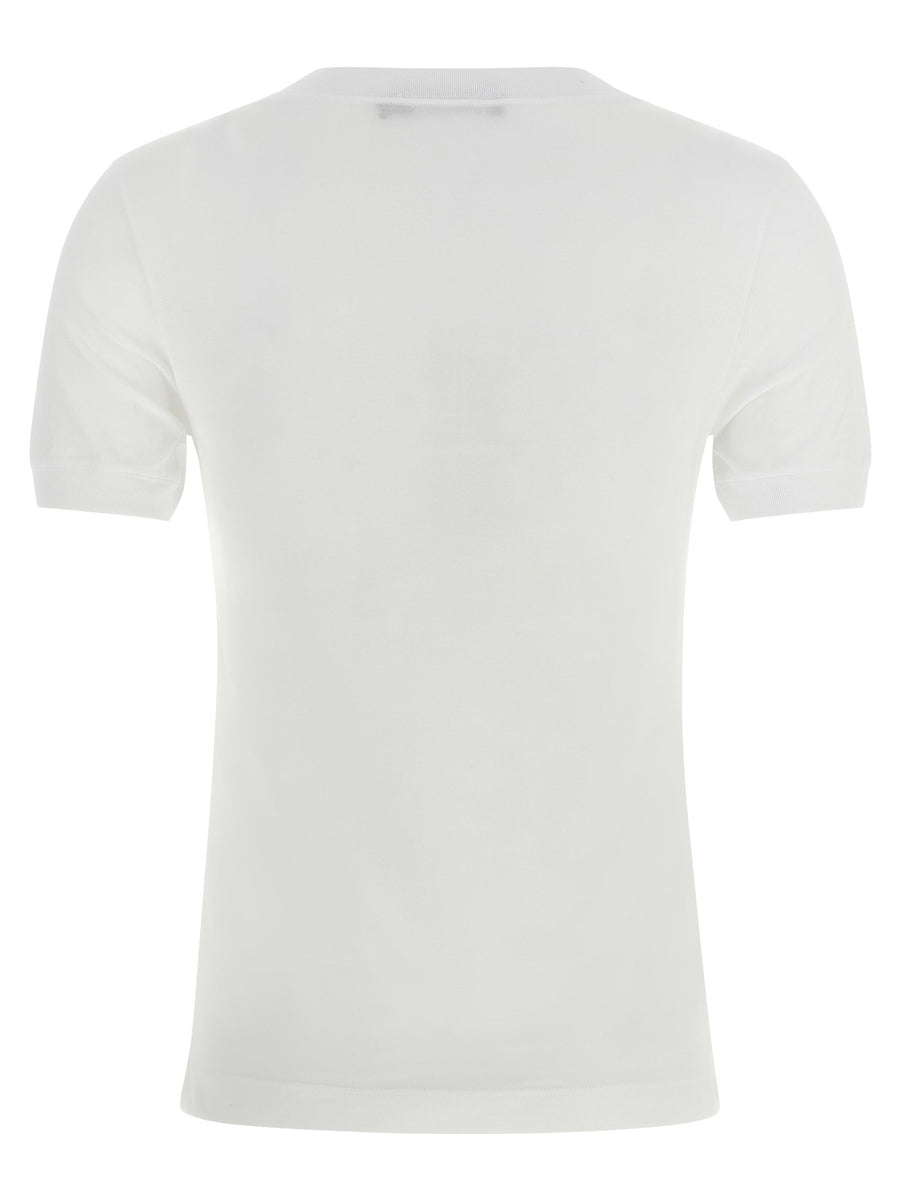 Dolce And Gabbana Lace T Shirt White Premium 100 Cotton Openwork Logo Insert For Women