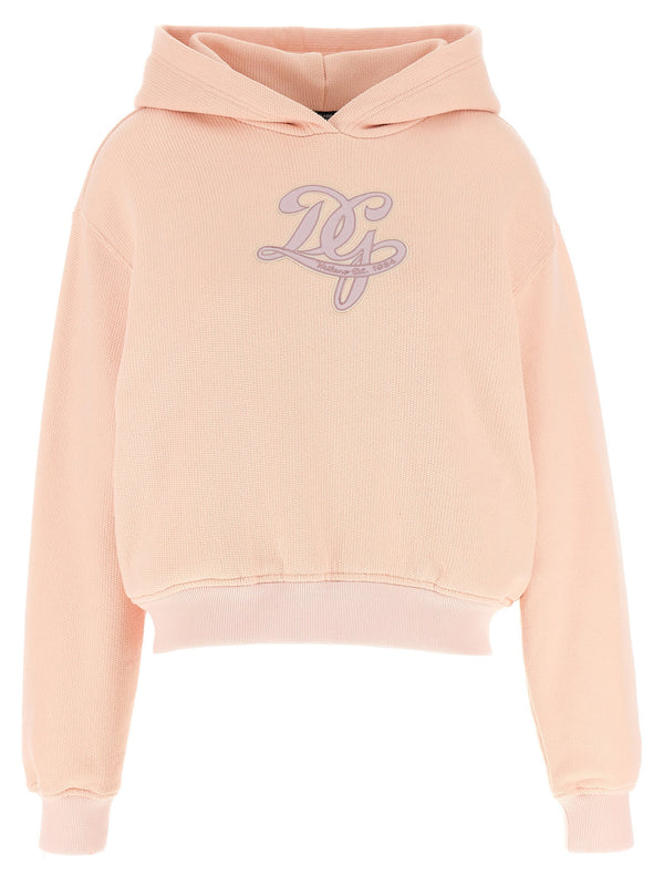 Dolce And Gabbana Logo Embroidery Hoodie For Women Pink Oversized Cotton Luxury Collection