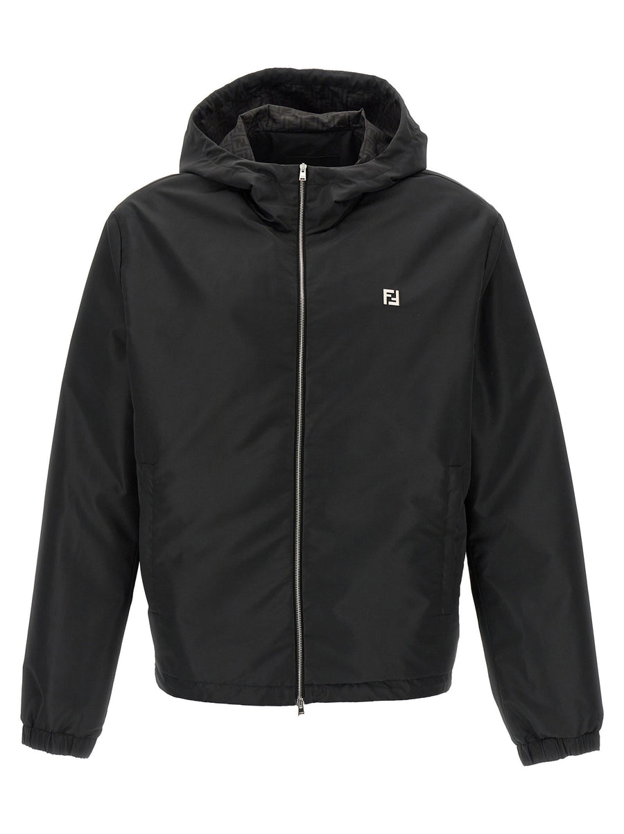 Fendi Hooded Blouson Jacket With Monogram Logo Lining Front Zip