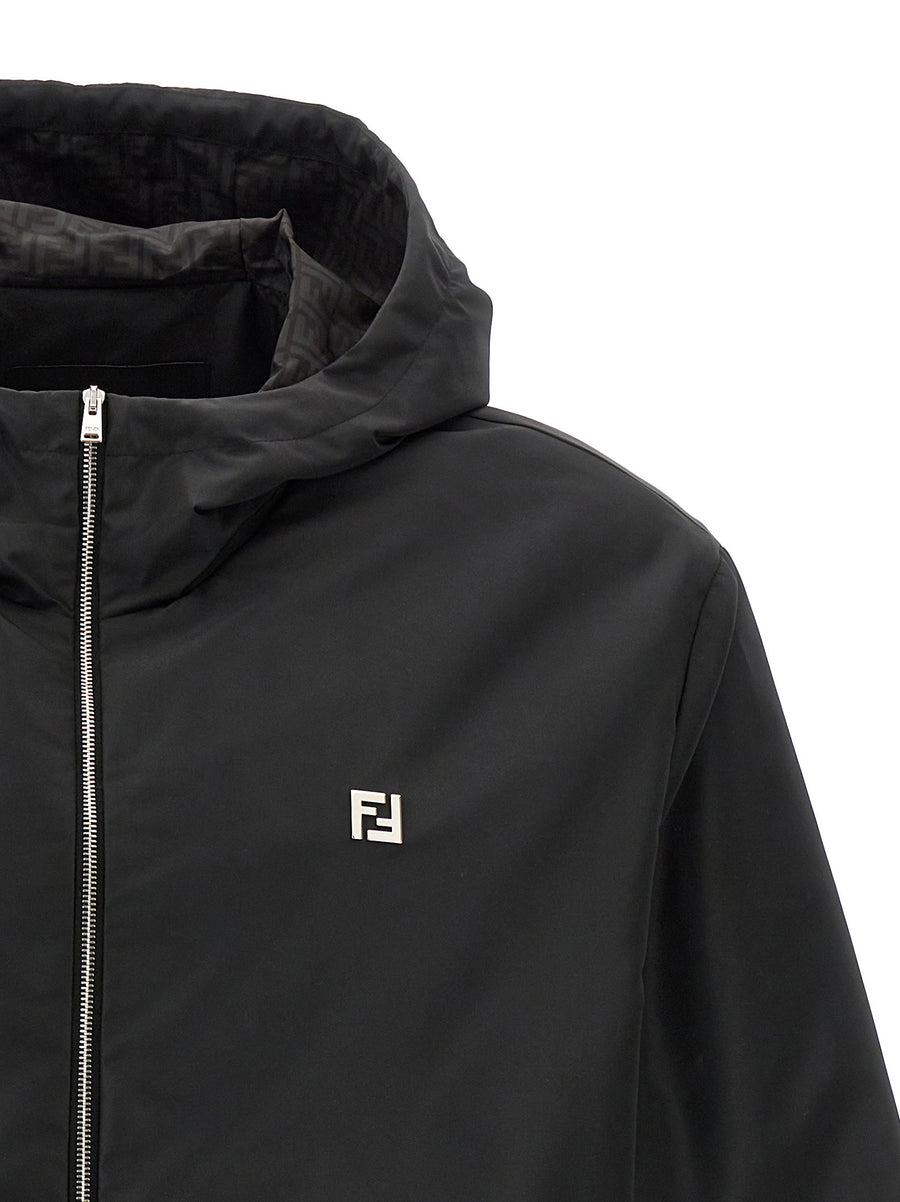 Fendi Hooded Blouson Jacket With Monogram Logo Lining Front Zip