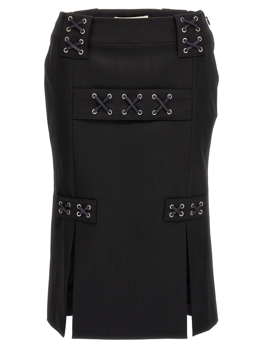 Alessandra Rich Lace Detail Wool Blend Skirt For Women, Elegant Workwear And Evening Silhouette