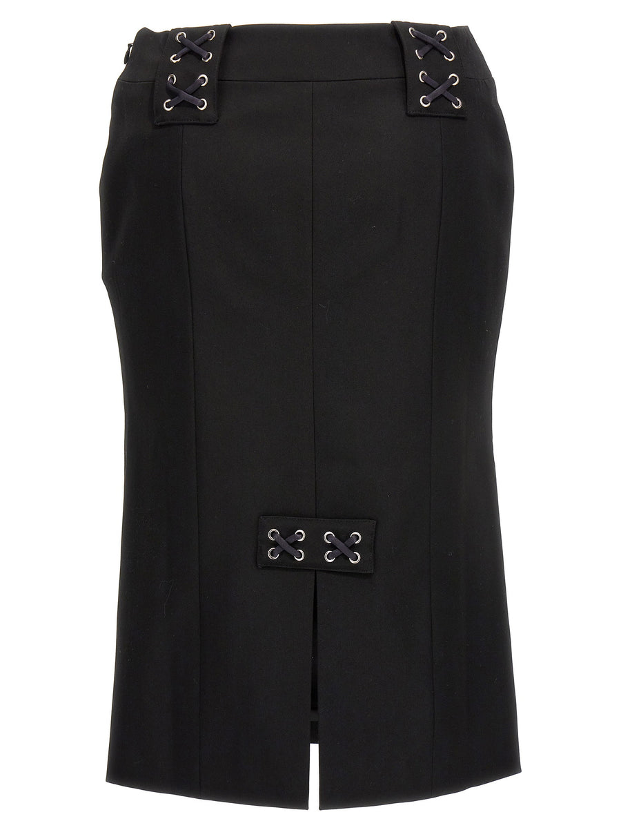 Alessandra Rich Lace Detail Wool Blend Skirt For Women, Elegant Workwear And Evening Silhouette