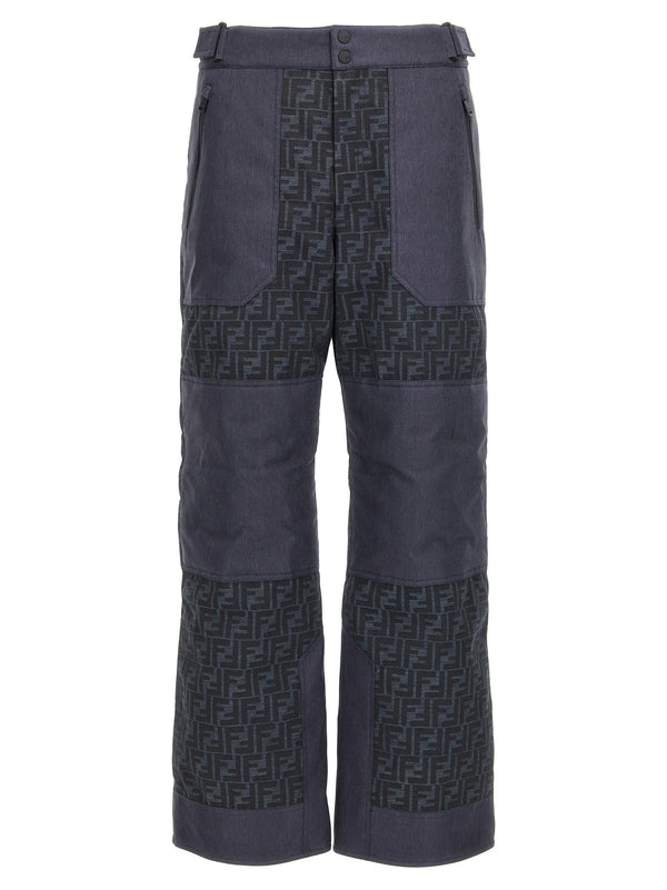 Fendi FF Ski Pants Blue Water Repellent Denim Effect Trousers