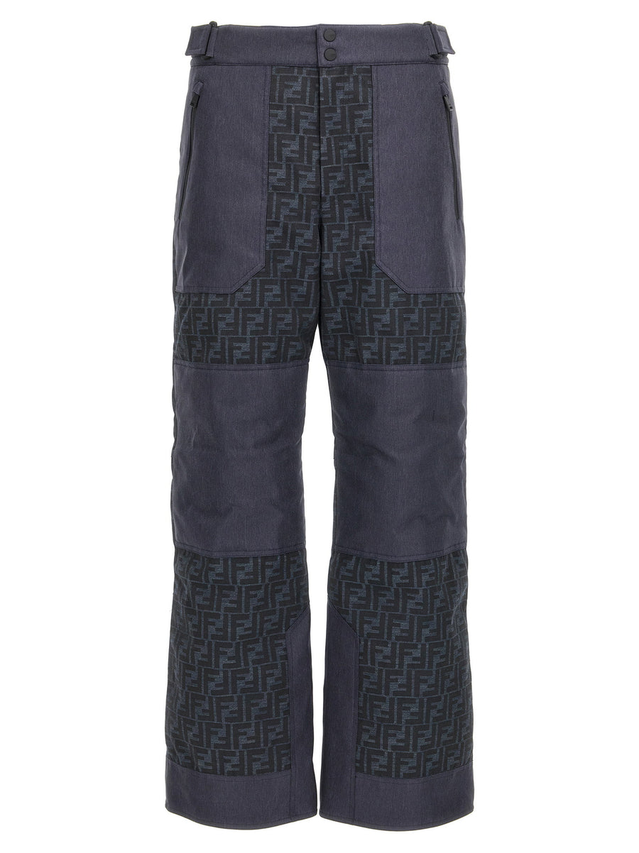 Fendi FF Ski Pants Blue Water Repellent Denim Effect Trousers