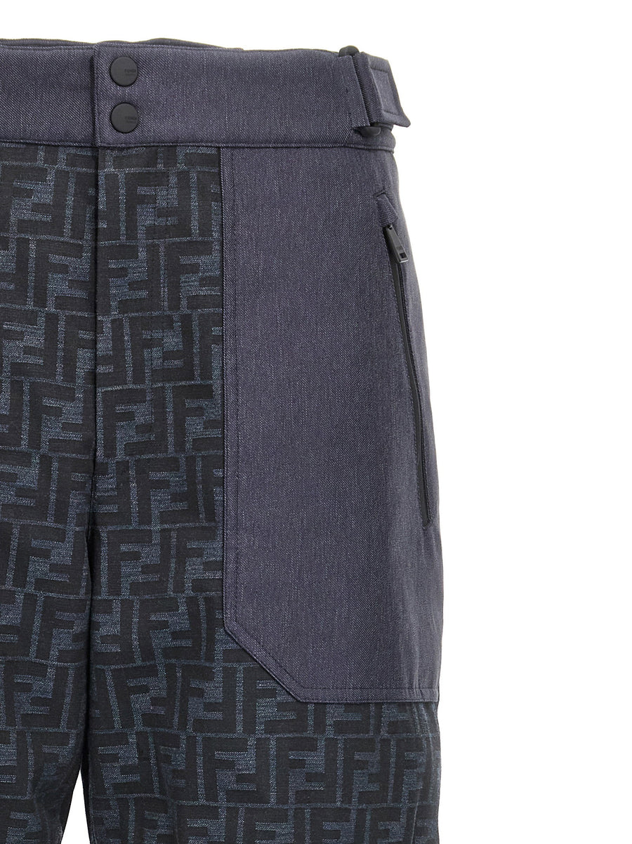 Fendi FF Ski Pants Blue Water Repellent Denim Effect Trousers