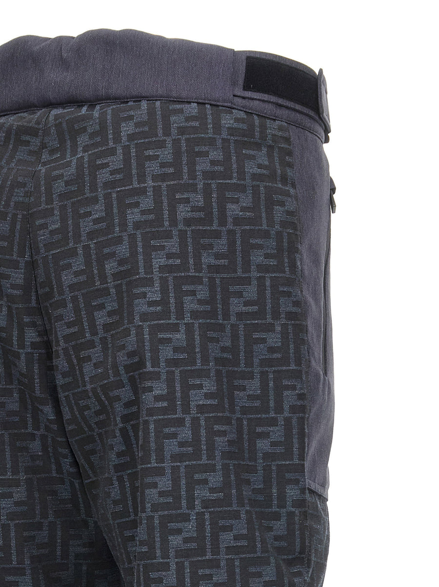 Fendi FF Ski Pants Blue Water Repellent Denim Effect Trousers