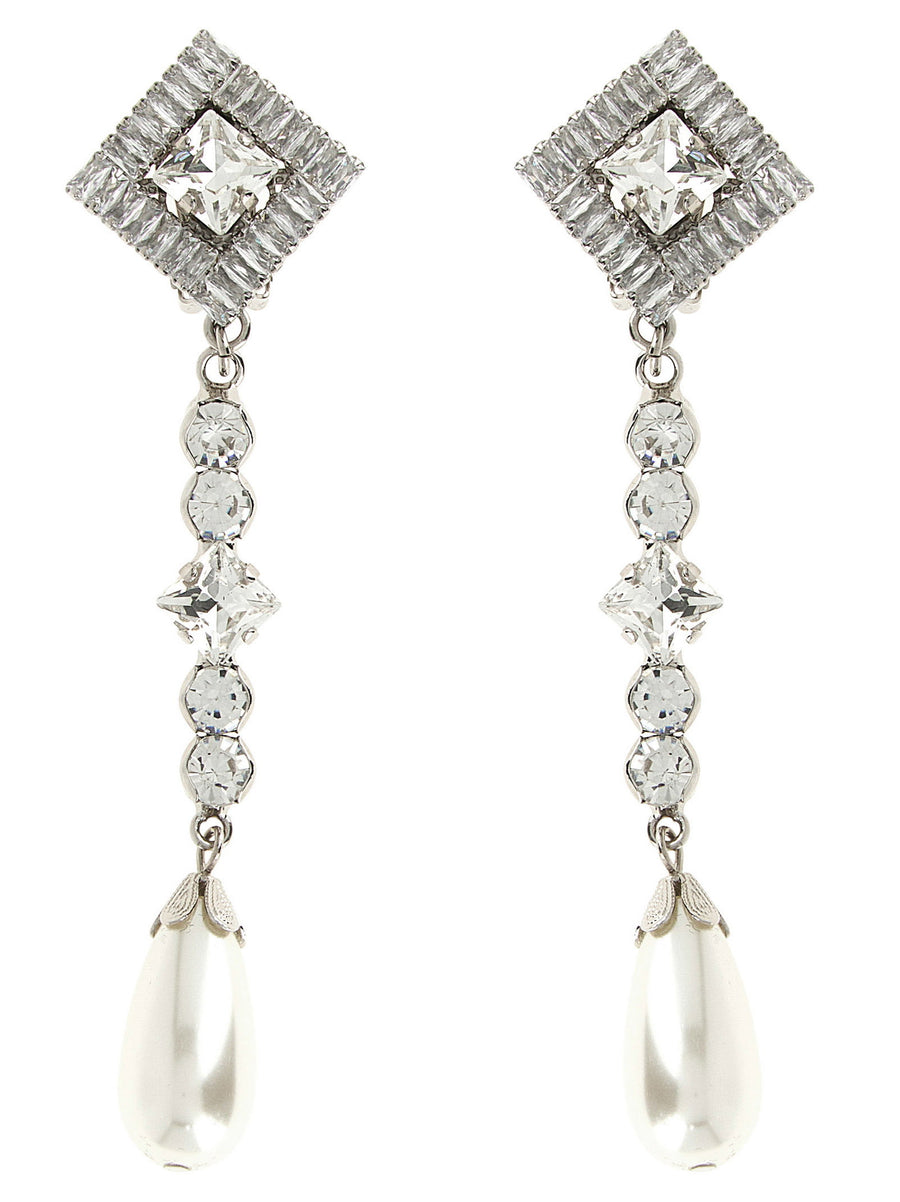 Alessandra Rich Crystal Pendant Earrings Clip Closure Sparkling Day to Evening Wear for Women
