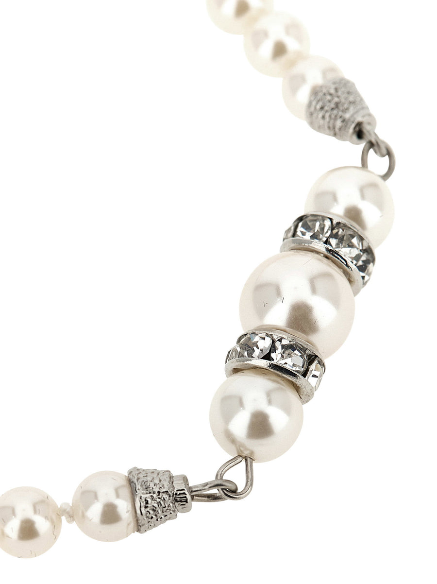 Pearl Necklace Alessandra Rich Crystal Accented White Glass Pearls Interlocking Closure Elegant For Women