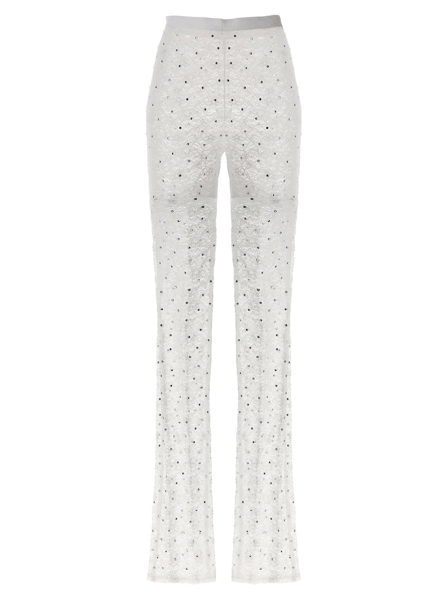 Alessandra Rich Rhinestone Lace Leggings Luxurious Sparkle White Stretch For Fashionable Women Day To Night