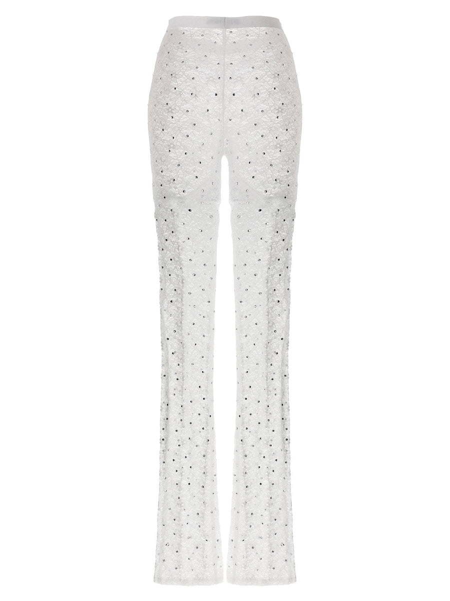 Alessandra Rich Rhinestone Lace Leggings Luxurious Sparkle White Stretch For Fashionable Women Day To Night