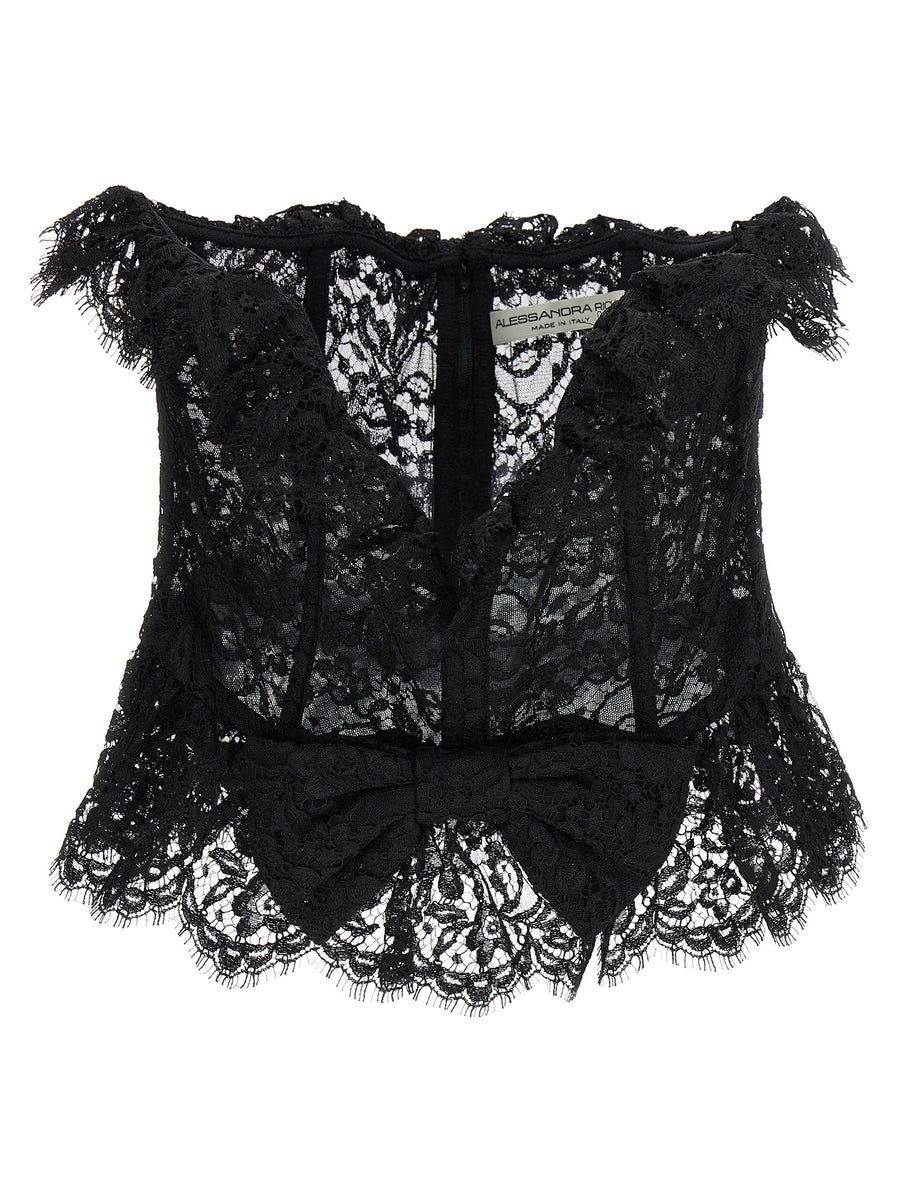 Alessandra Rich Lace Bow Bustier Top For Women Off Shoulder Eveningwear Elegance