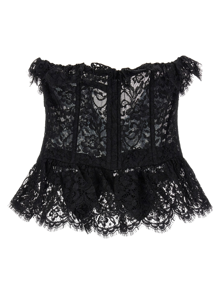 Alessandra Rich Lace Bow Bustier Top For Women Off Shoulder Eveningwear Elegance
