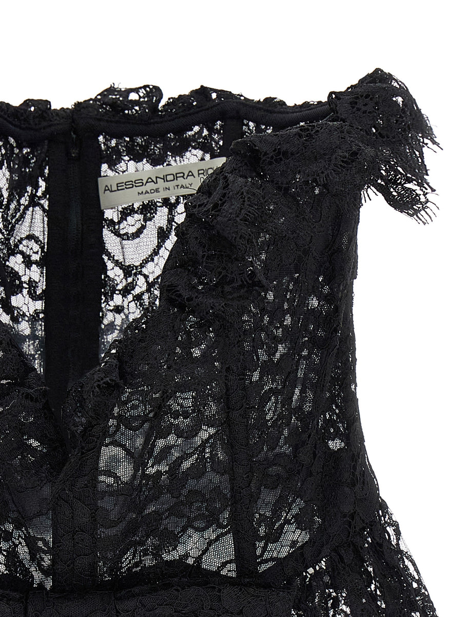 Alessandra Rich Lace Bow Bustier Top For Women Off Shoulder Eveningwear Elegance