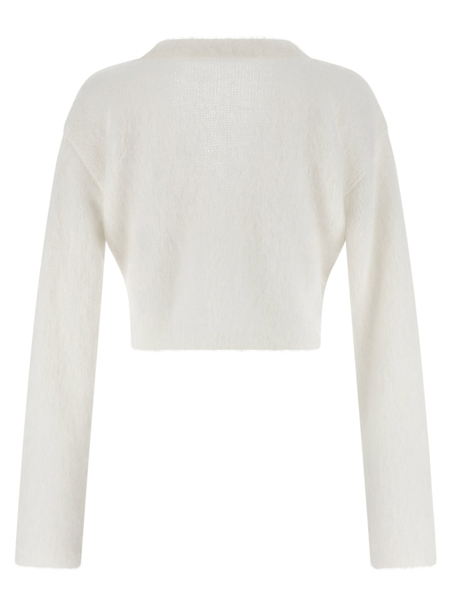 Alessandra Rich Luxury Carded Mohair Cardigan Couture Cropped Knit With Embroidery For Women