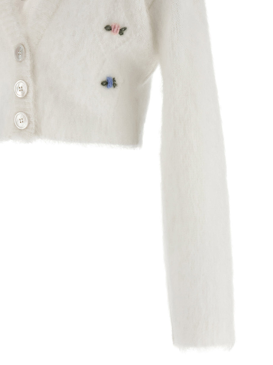 Alessandra Rich Luxury Carded Mohair Cardigan Couture Cropped Knit With Embroidery For Women