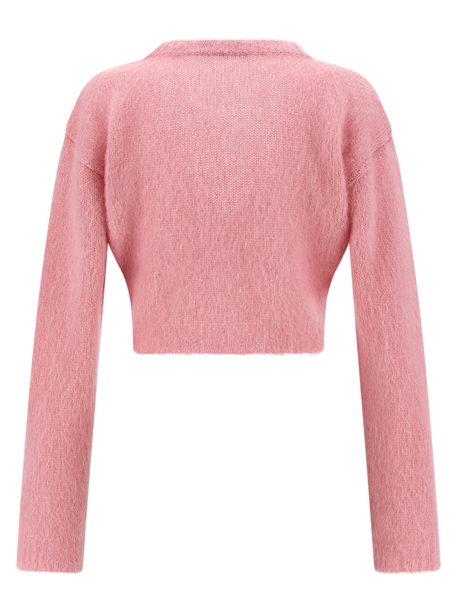 Alessandra Rich Carded Mohair Cardigan Pink Cropped Luxurious Knit for Women with Embroidered Details