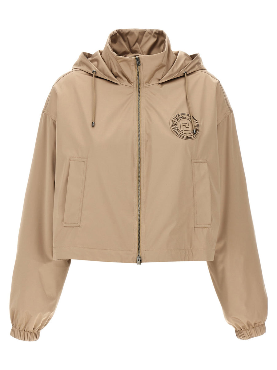 Fendi Stamp 1925 Anorak Women Cropped Tech Silk Jacket With Luxurious Front Patch And FF Jacquard Lining