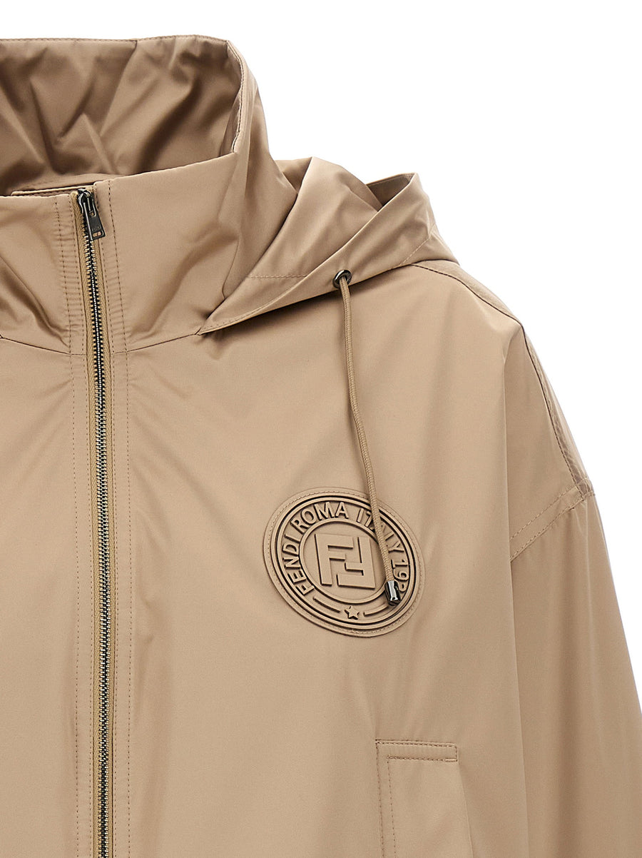 Fendi Stamp 1925 Anorak Women Cropped Tech Silk Jacket With Luxurious Front Patch And FF Jacquard Lining