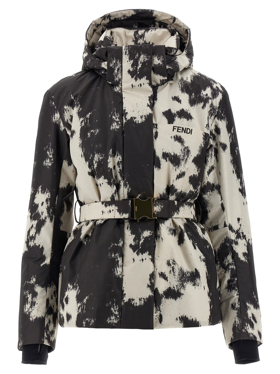 Fendi Frosted Fauna Ski Jacket For Women With Removable Hood Multicolor Technical Fabric Luxurious Warmth