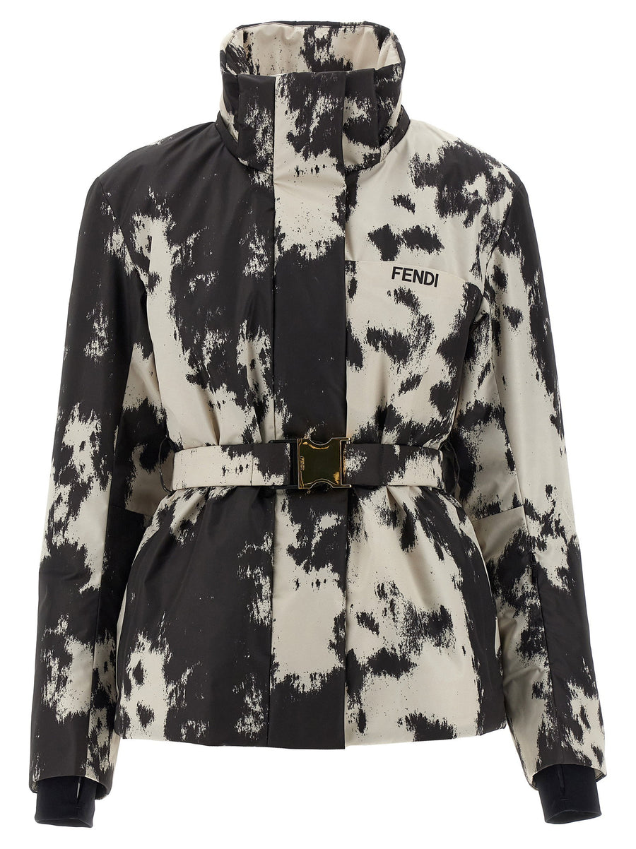 Fendi Frosted Fauna Ski Jacket For Women With Removable Hood Multicolor Technical Fabric Luxurious Warmth
