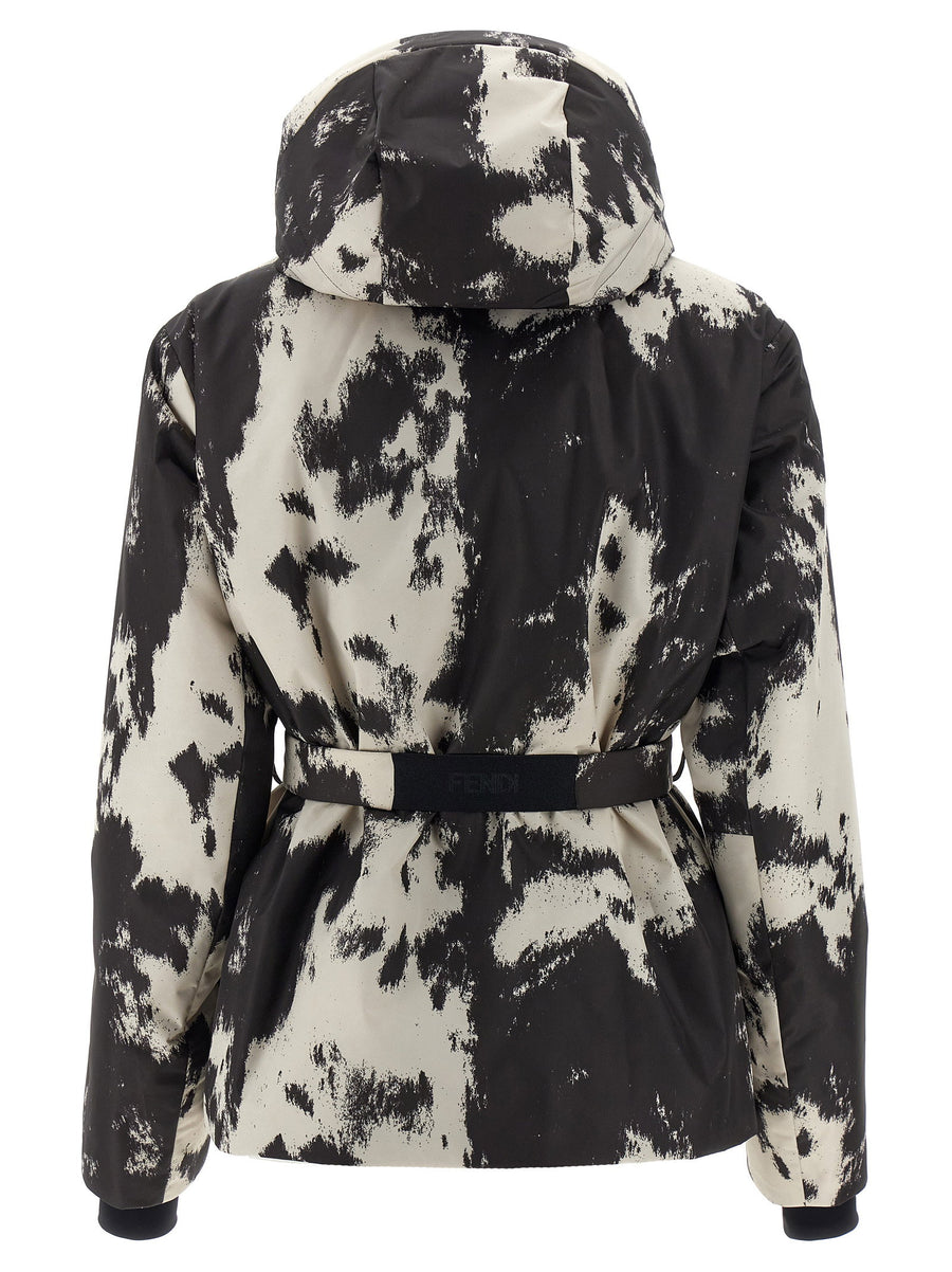 Fendi Frosted Fauna Ski Jacket For Women With Removable Hood Multicolor Technical Fabric Luxurious Warmth