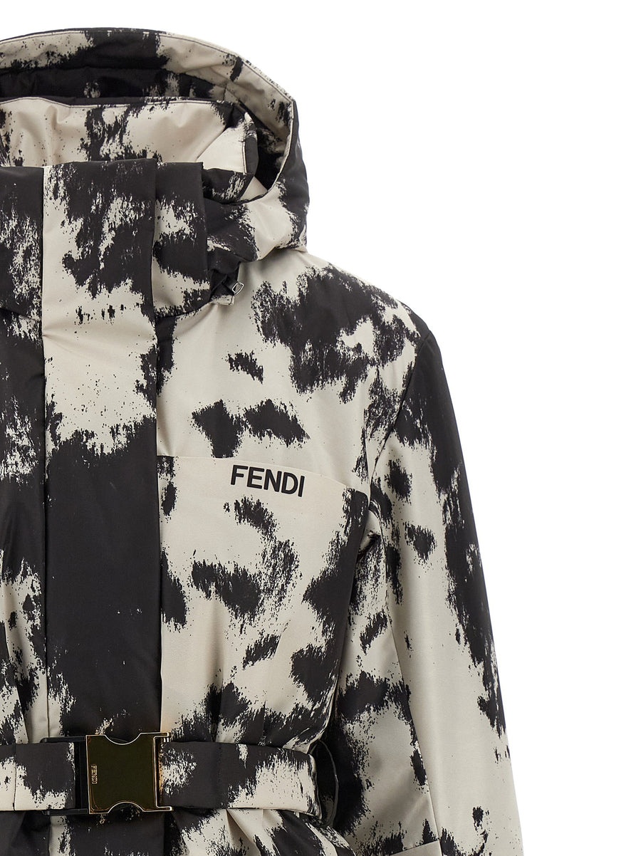 Fendi Frosted Fauna Ski Jacket For Women With Removable Hood Multicolor Technical Fabric Luxurious Warmth