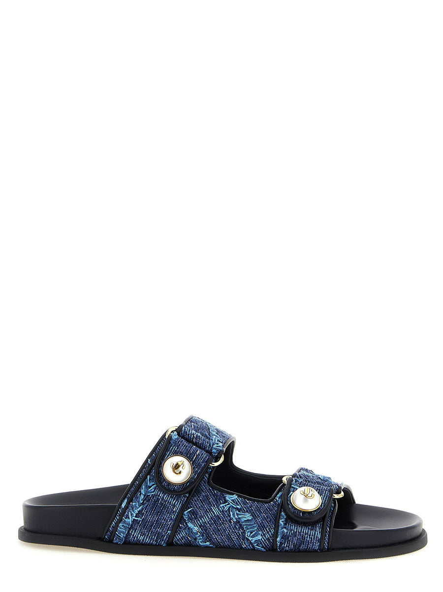 Jimmy Choo Fayence Denim Sandals With Gold Ring Details For Women Blue