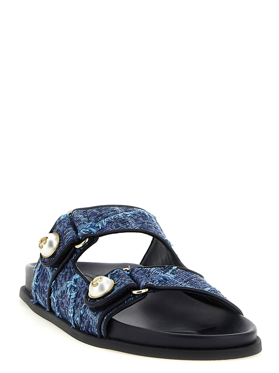 Jimmy Choo Fayence Denim Sandals With Gold Ring Details For Women Blue