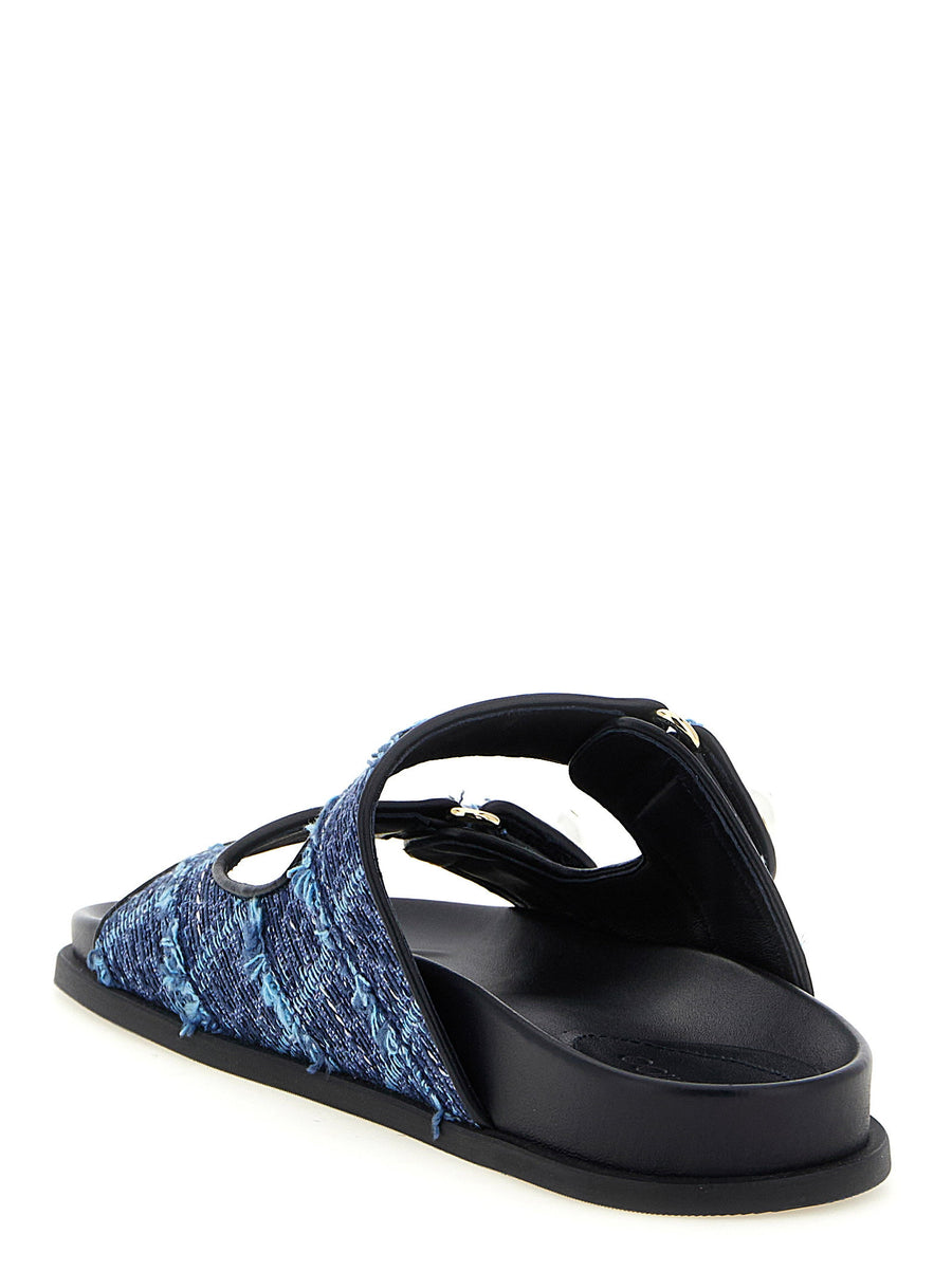 Jimmy Choo Fayence Denim Sandals With Gold Ring Details For Women Blue