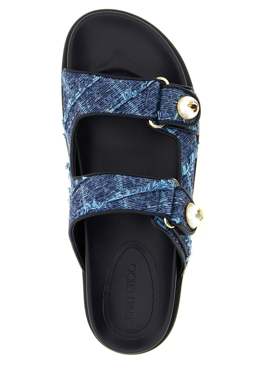 Jimmy Choo Fayence Denim Sandals With Gold Ring Details For Women Blue