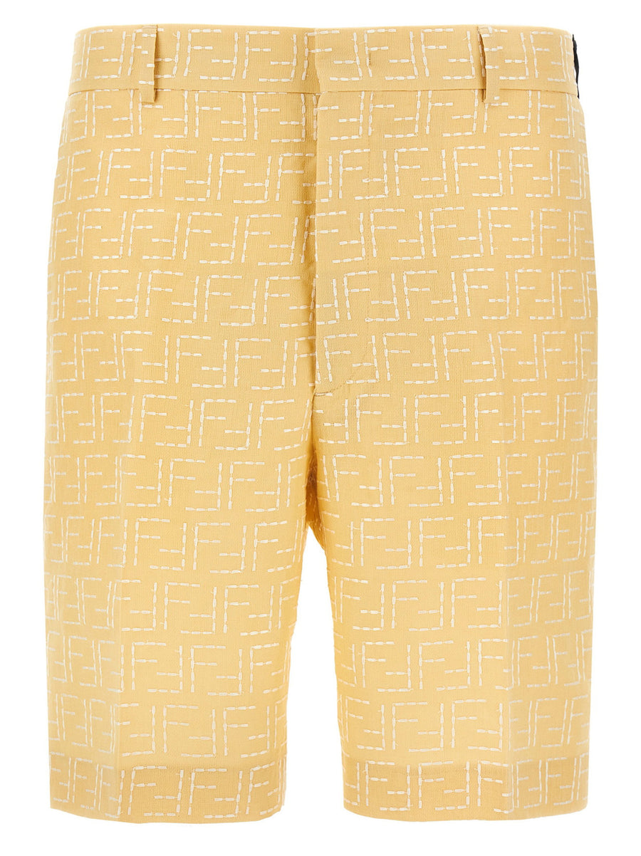 Fendi Bermuda Jacquard Shorts for Women in Yellow Breathable Linen-Cotton Blend Luxurious Summer Style