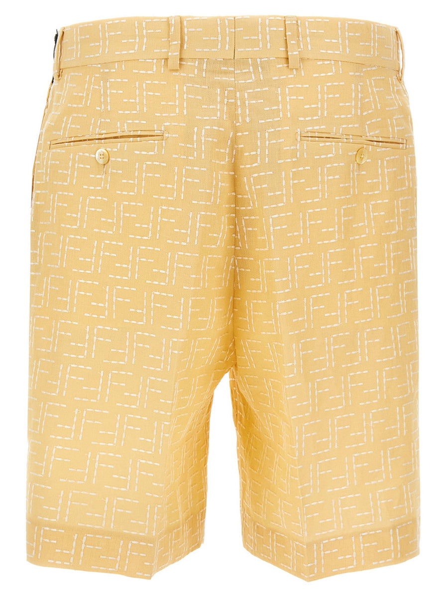 Fendi Bermuda Jacquard Shorts for Women in Yellow Breathable Linen-Cotton Blend Luxurious Summer Style