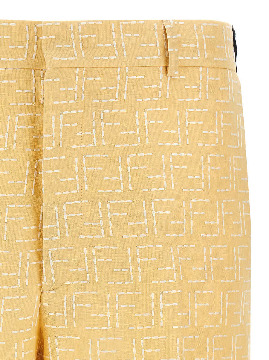 Fendi Bermuda Jacquard Shorts for Women in Yellow Breathable Linen-Cotton Blend Luxurious Summer Style